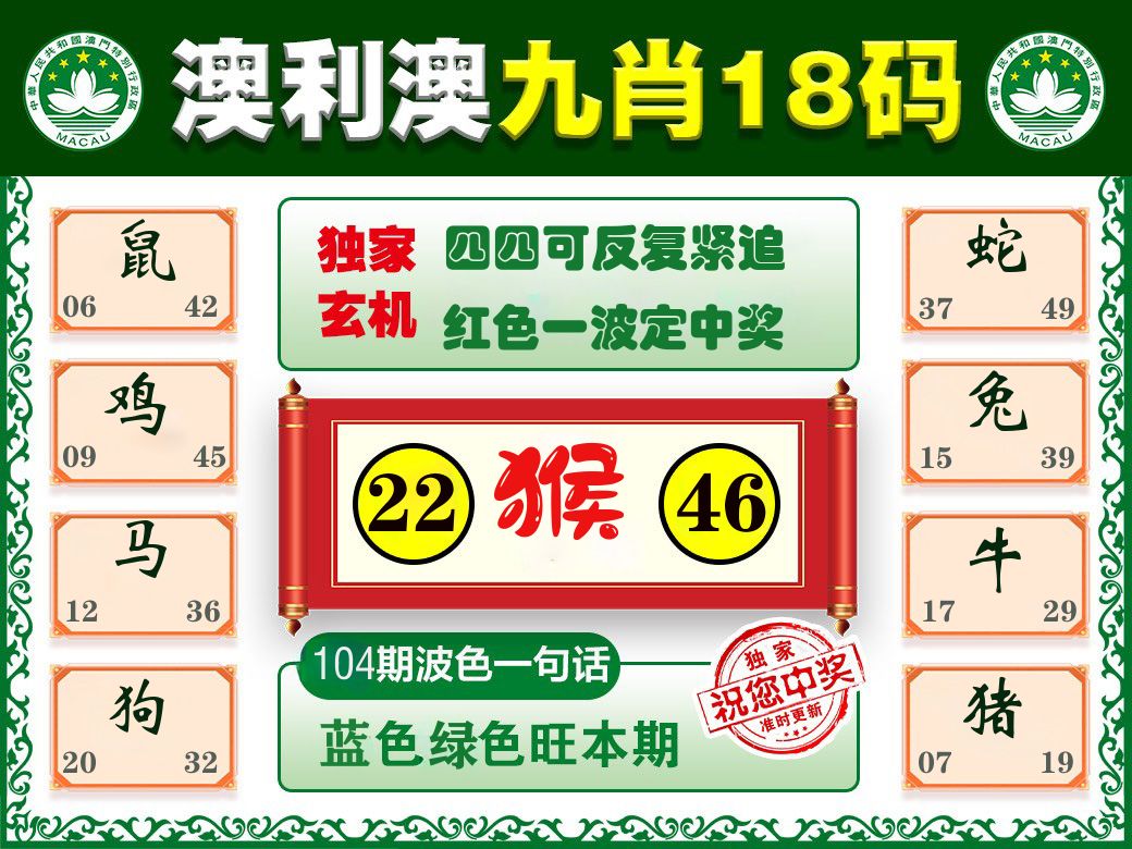 澳利澳九肖 第104期