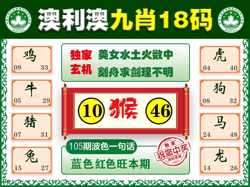 澳利澳九肖 第105期
