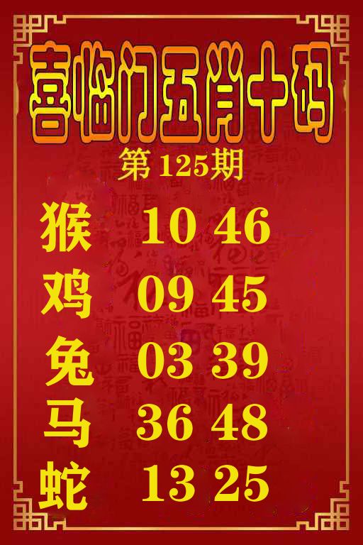 喜临门五肖十码 第125期