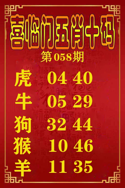 喜临门五肖十码 第58期