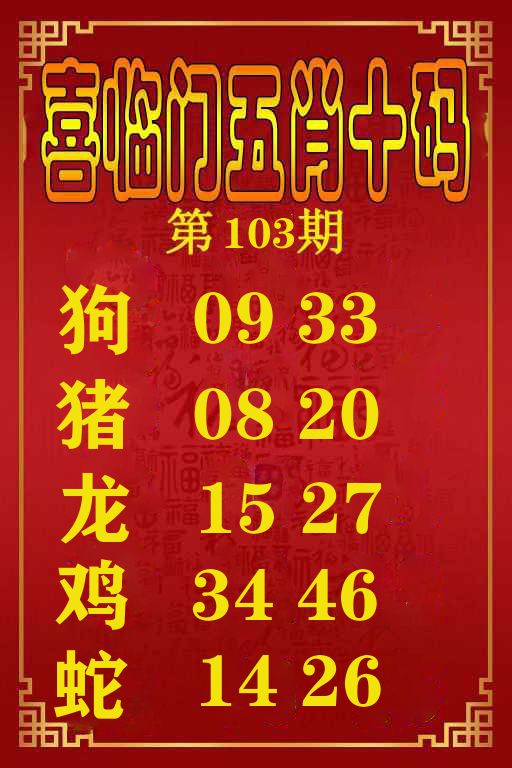 喜临门五肖十码 第103期