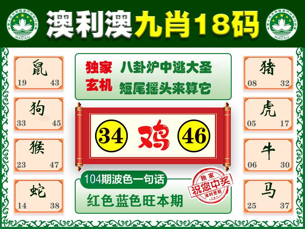 澳利澳九肖 第104期